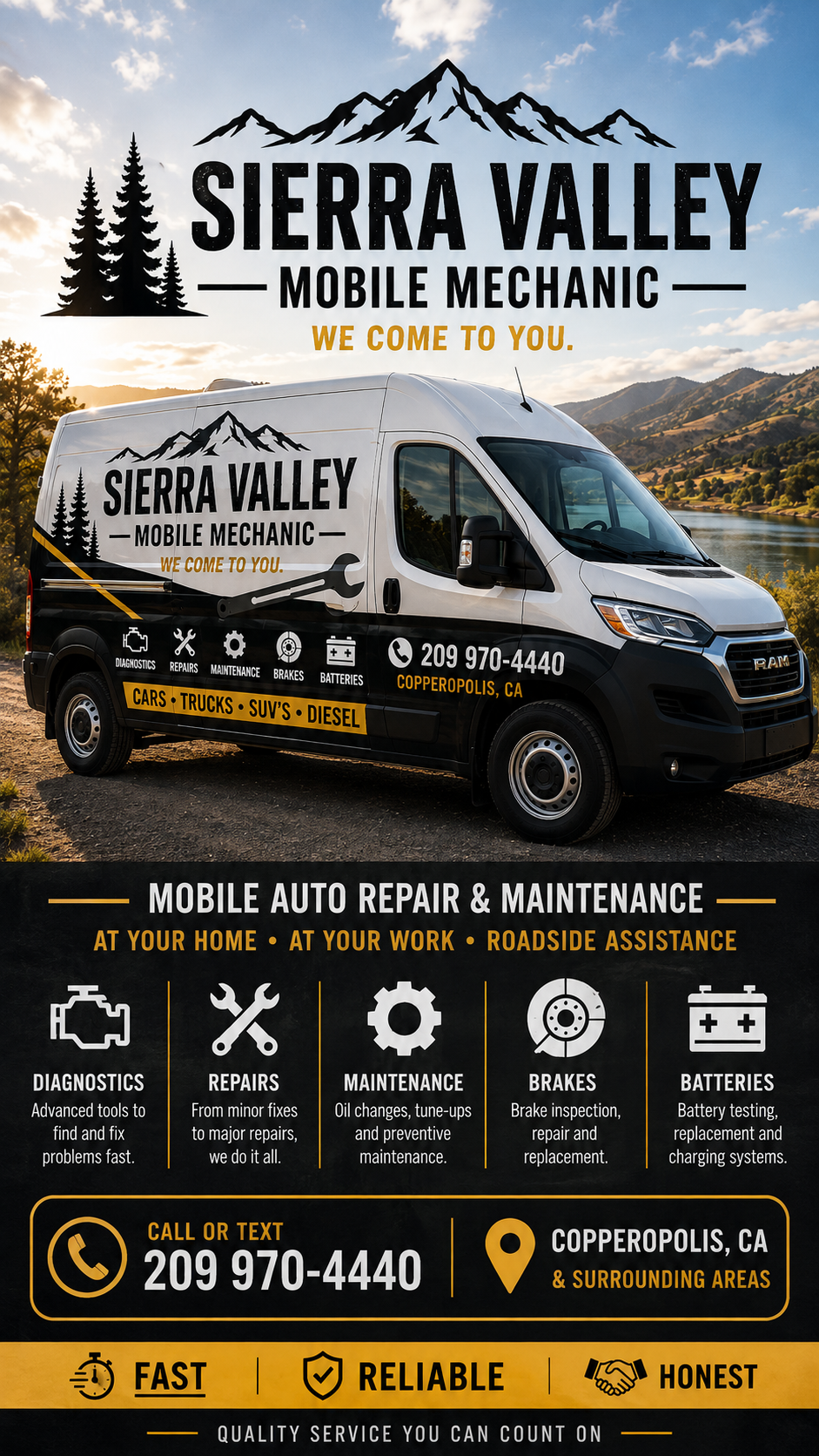 Sierra Valley Mobile Mechanic van serving Copperopolis, California